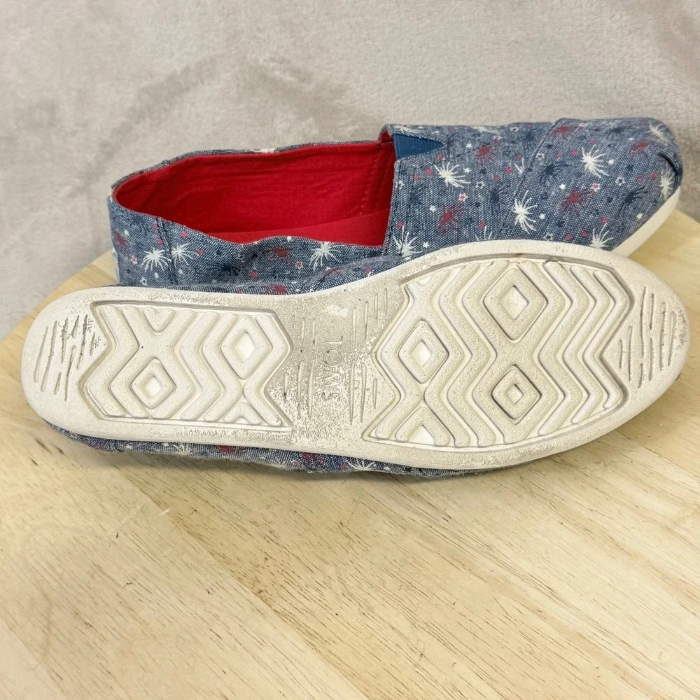 TOMS Womens 9.5 Blue Firework Patriotic Fourth of July Alpargata Slip On Shoes